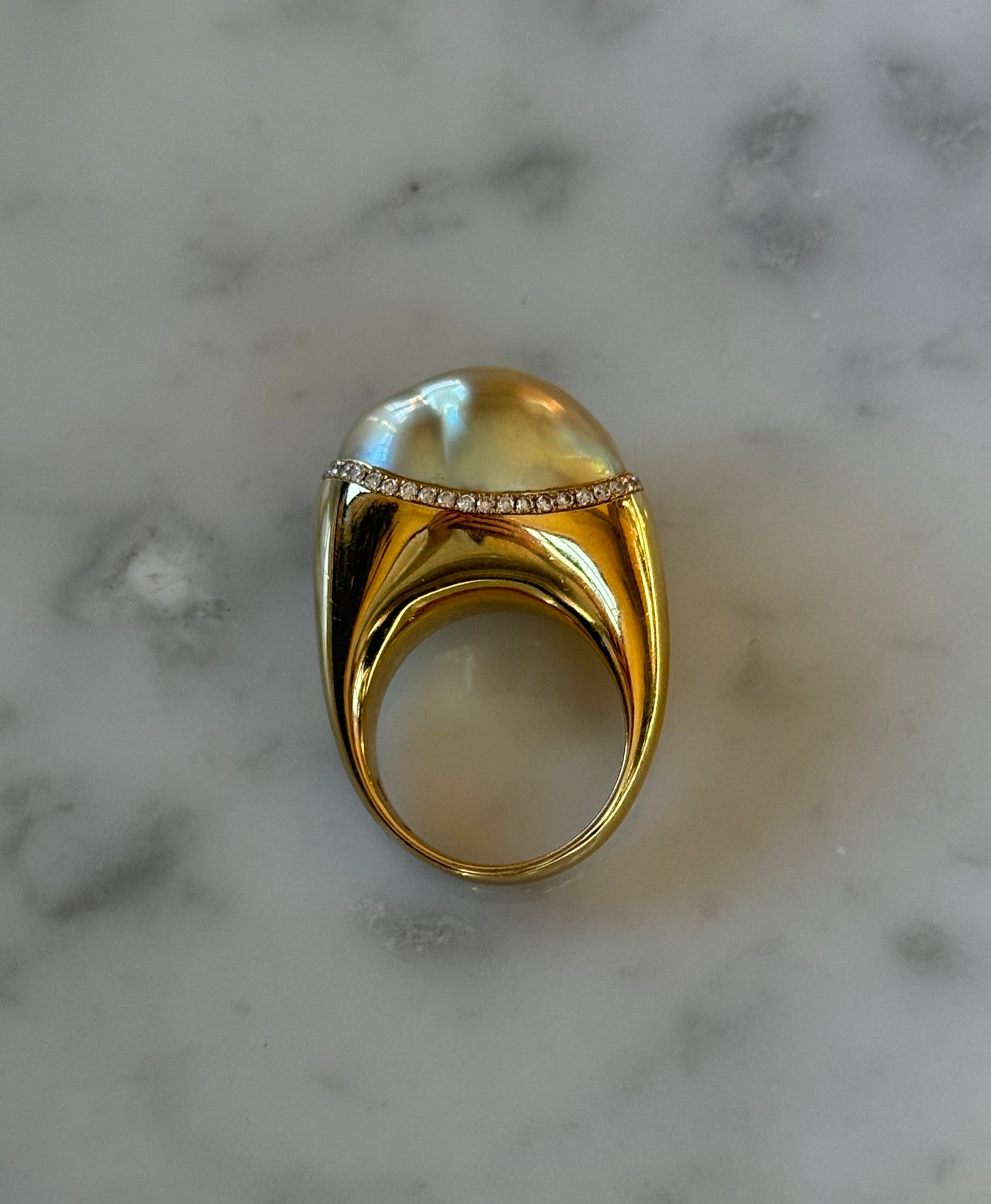 Cultured Baroque Pearl & Diamond Ring